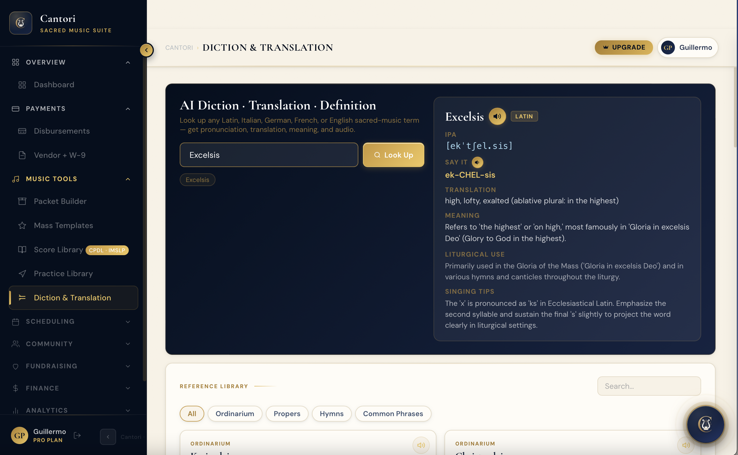 Diction and Translation — Ecclesiastical Latin, Italian, German, French IPA pronunciation guides